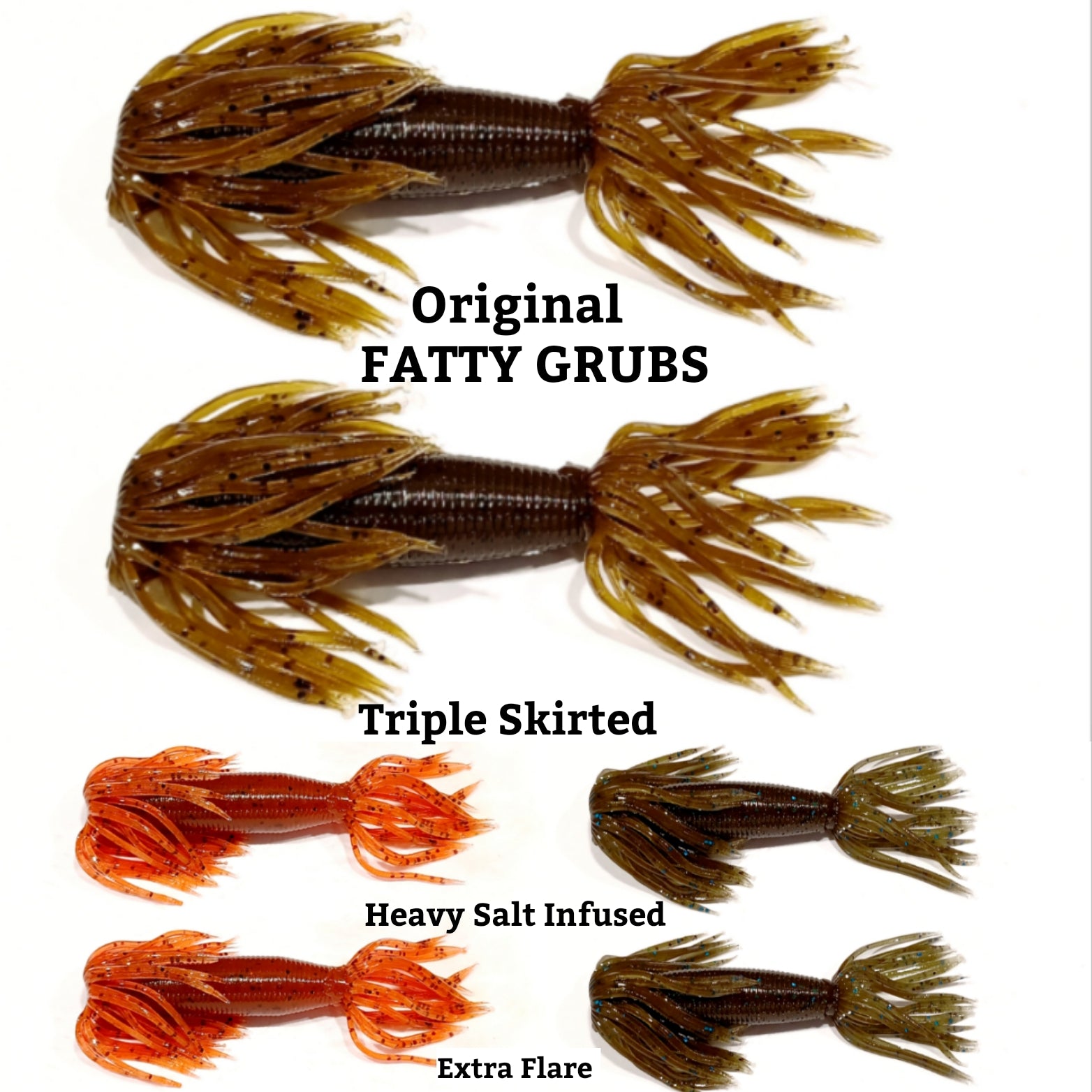ORIGINAL FATTY GRUB (triple skirt) variety of colors available – Cali Bass  Baits