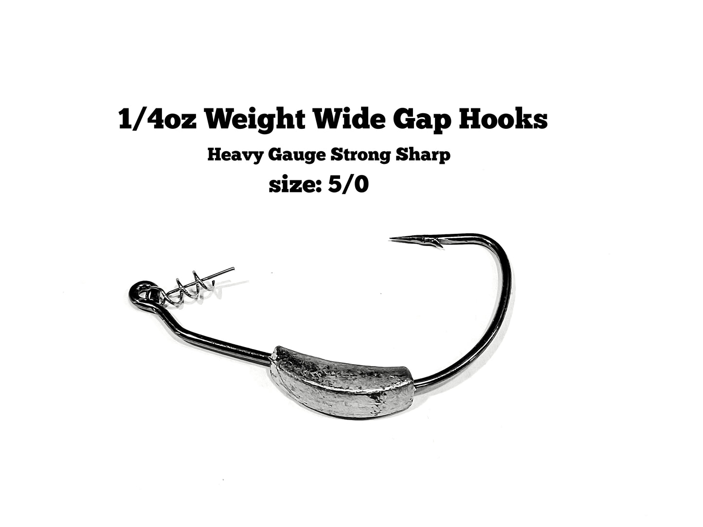WEIGHTED 1/4oz extra wide gap weedless heavy gauge hooks with spring lock bait keeper (Bass Fishing -Swimbaits-Creature Baits-Grubs)
