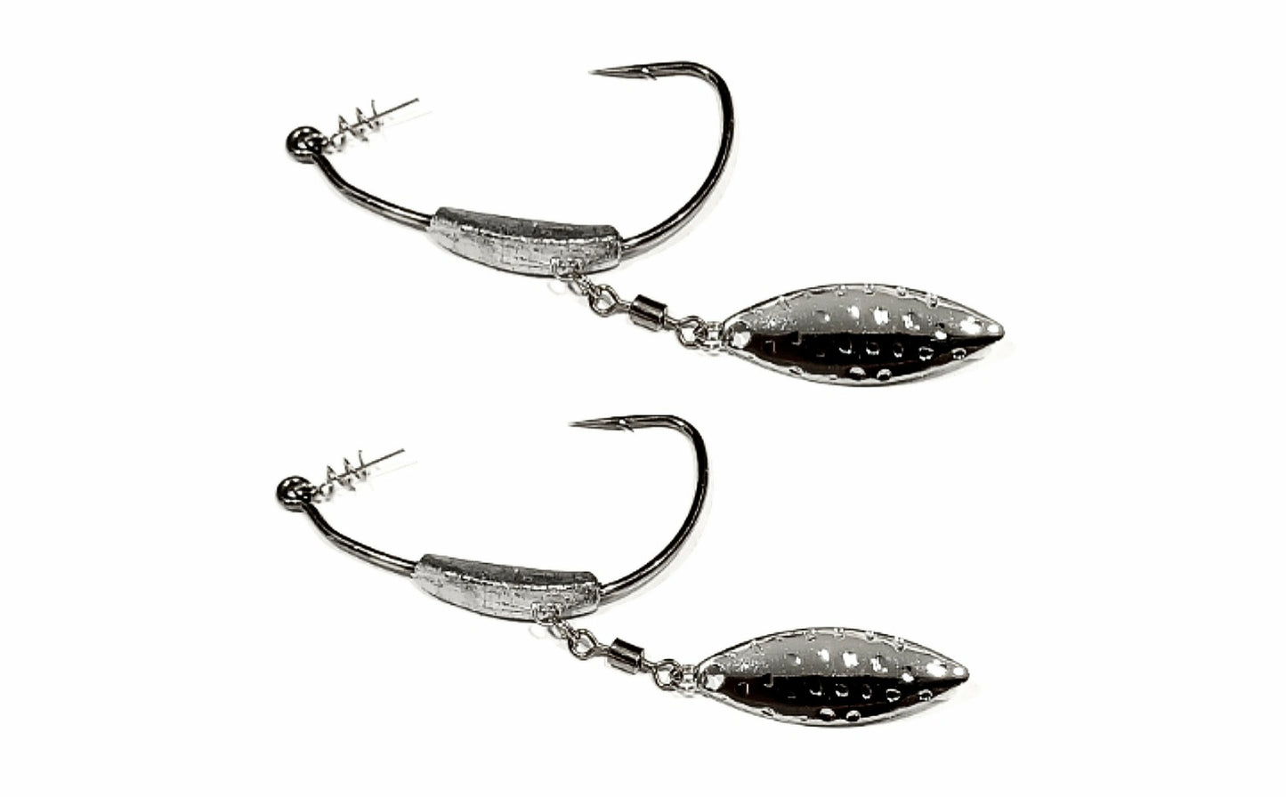 Wide Gap SPIN BLADE weedless heavy gauge weighted hooks with spring lock bait keeper (Bass Fishing -Swimbaits-Creature Baits-Grubs)