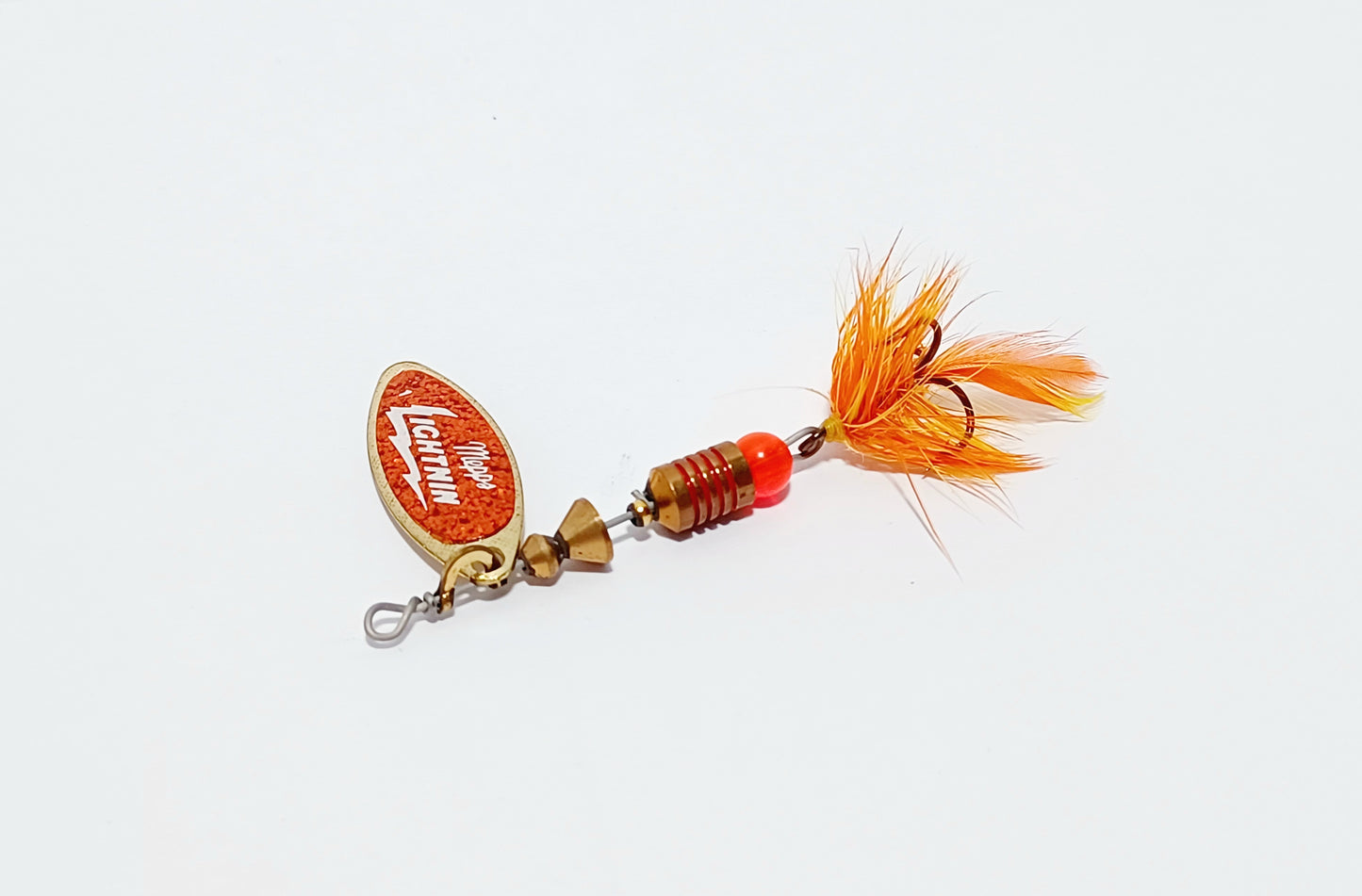 Rare Vintage Mepps Lightnin spinning lure Gold Orange Feather
