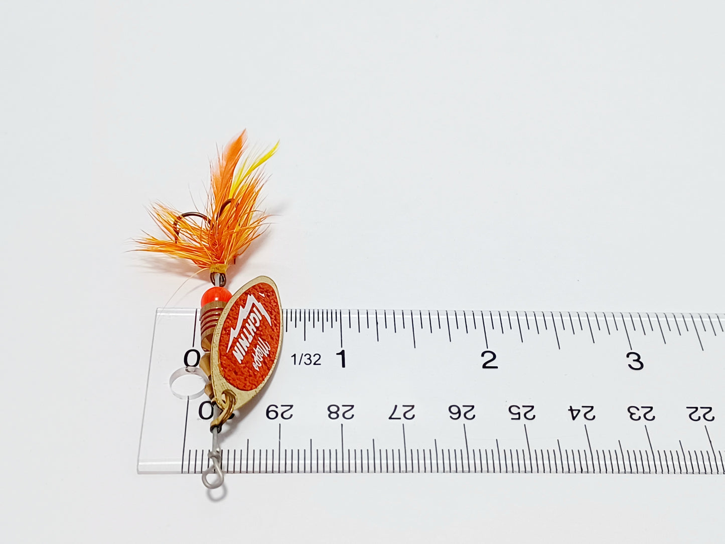 Rare Vintage Mepps Lightnin spinning lure Gold Orange Feather