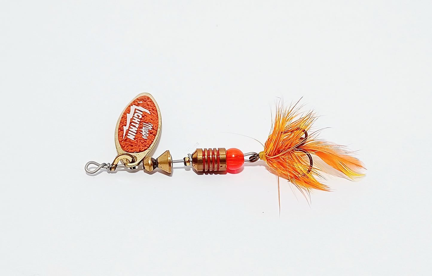 Rare Vintage Mepps Lightnin spinning lure Gold Orange Feather