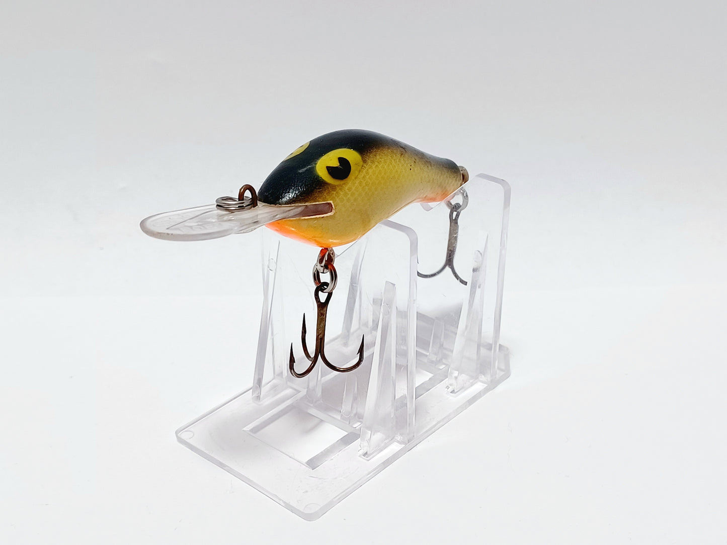 Vintage POES diving crankbait, orange yellow black