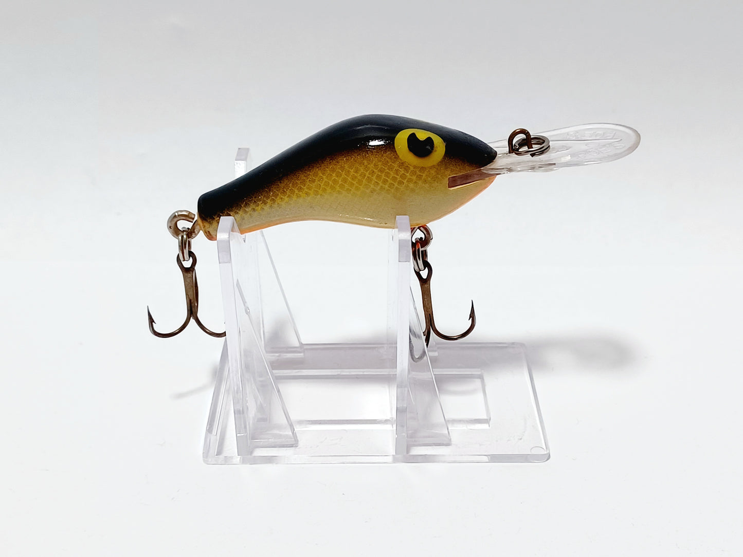 Vintage POES diving crankbait, orange yellow black