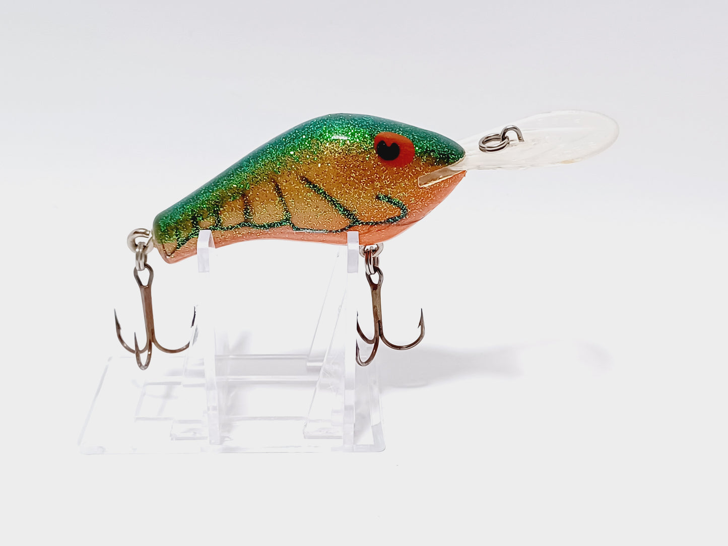 Vintage POES diving crankbait, orange yellow green