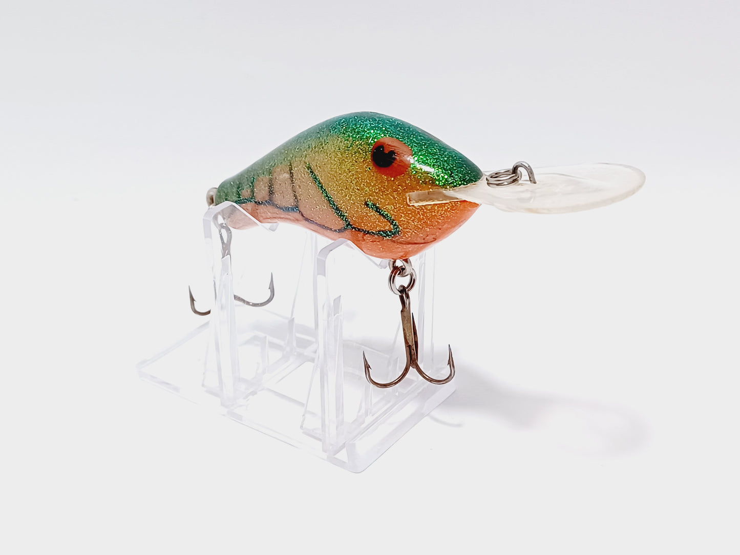 Vintage POES diving crankbait, orange yellow green