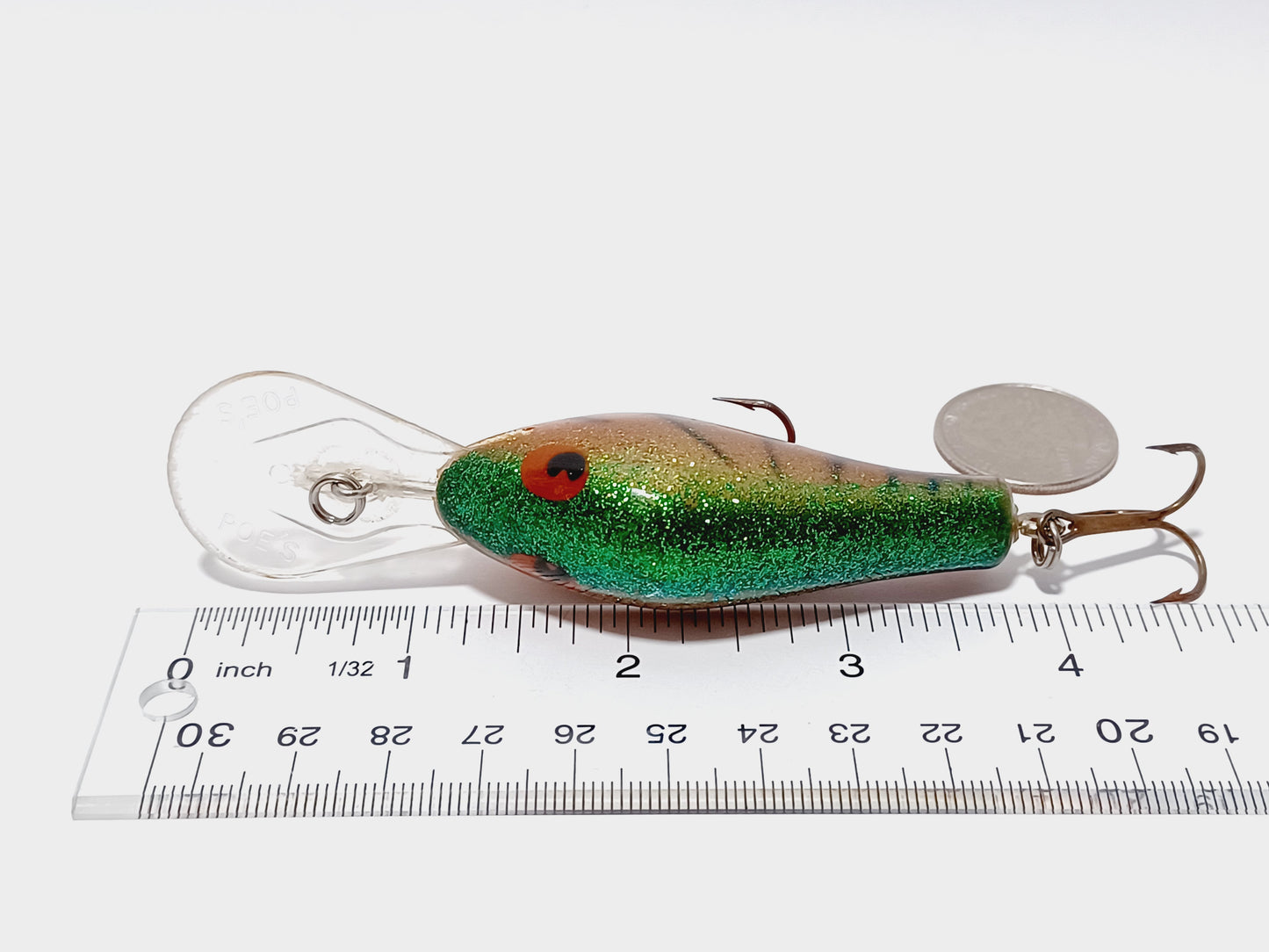 Vintage POES diving crankbait, orange yellow green