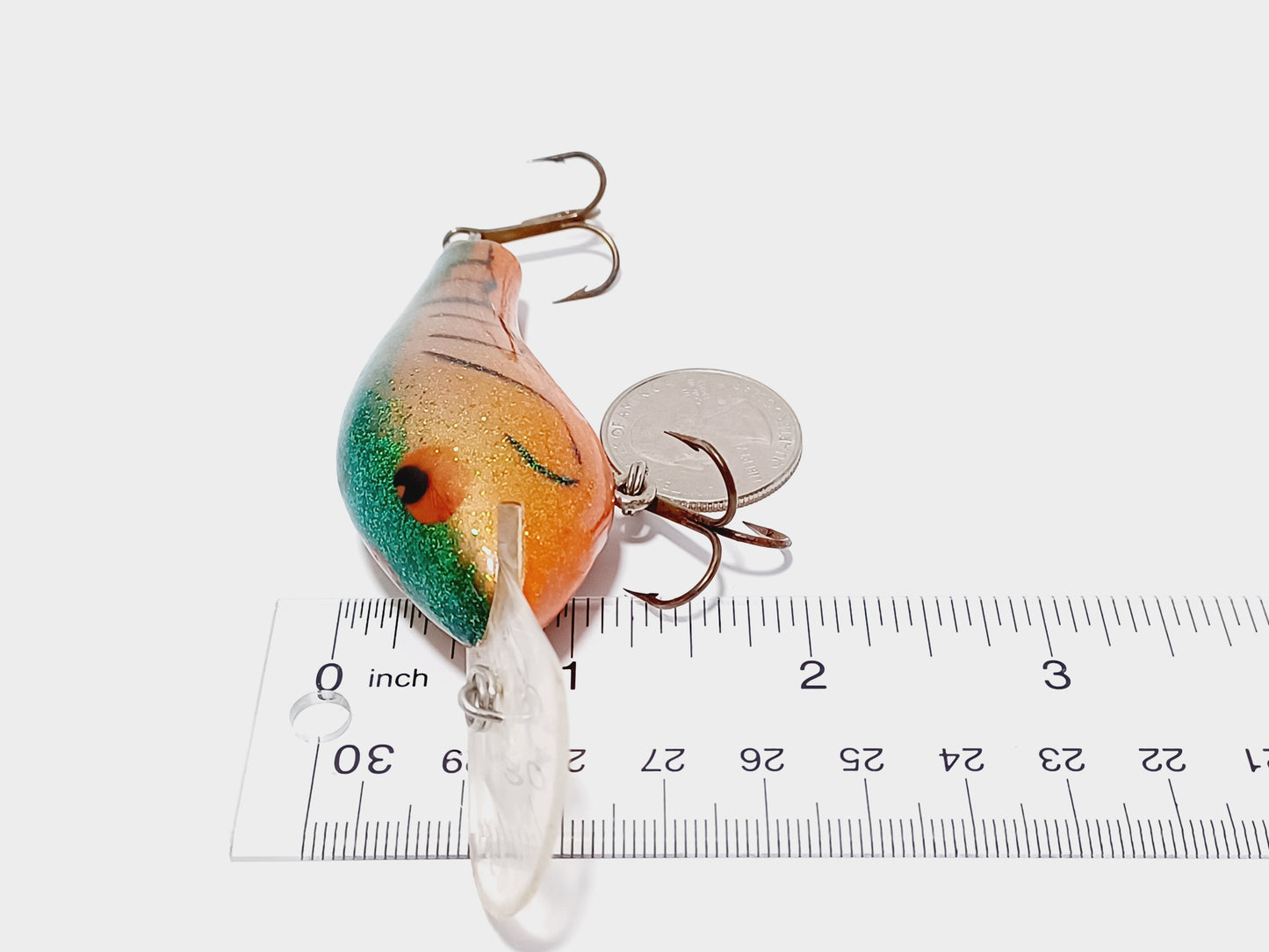 Vintage POES diving crankbait, orange yellow green