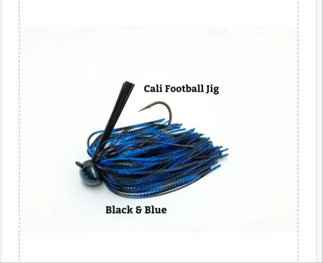 CALI JIGS in black blue craw (Football or Brush Jig)