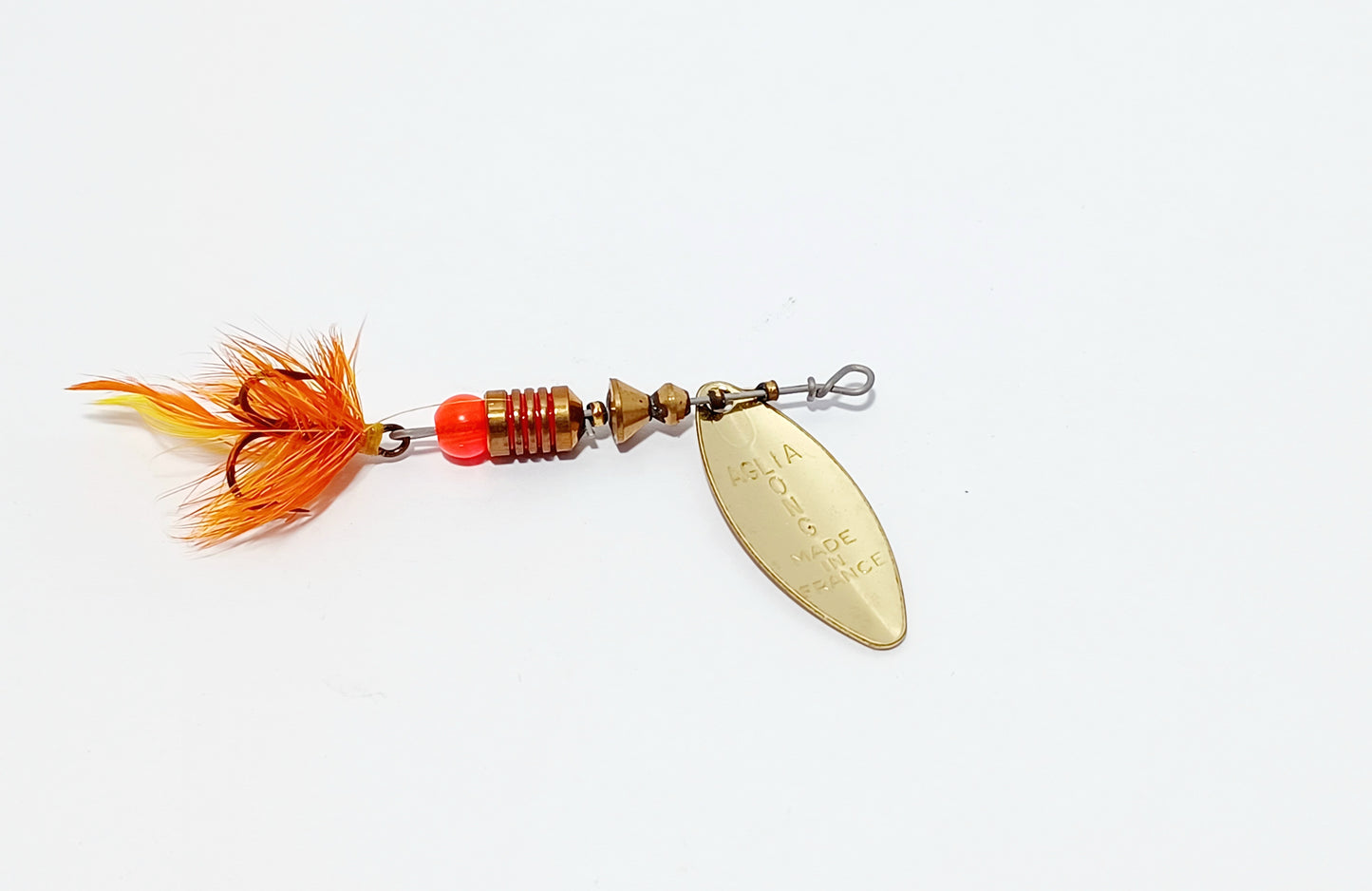 Rare Vintage Mepps Lightnin spinning lure Gold Orange Feather