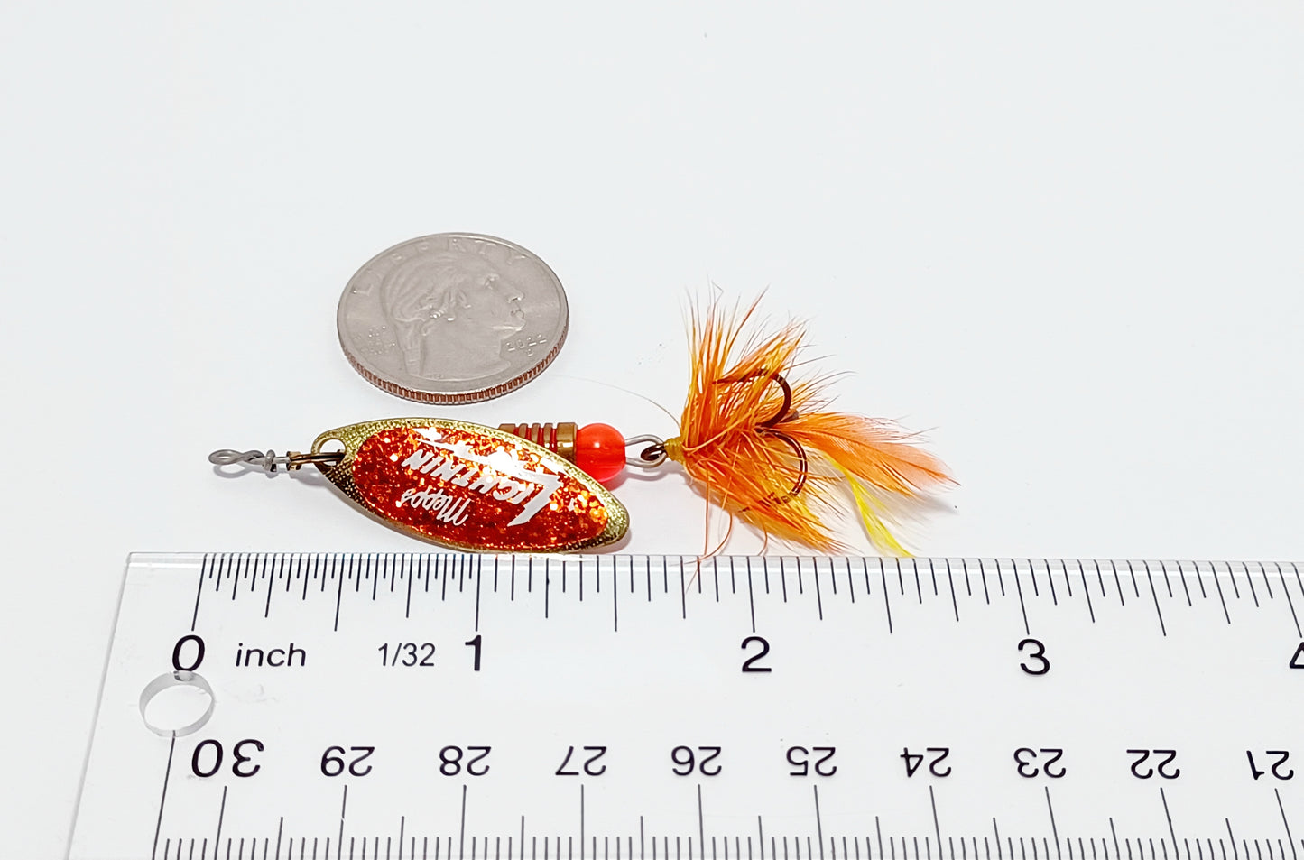 Rare Vintage Mepps Lightnin spinning lure Gold Orange Feather