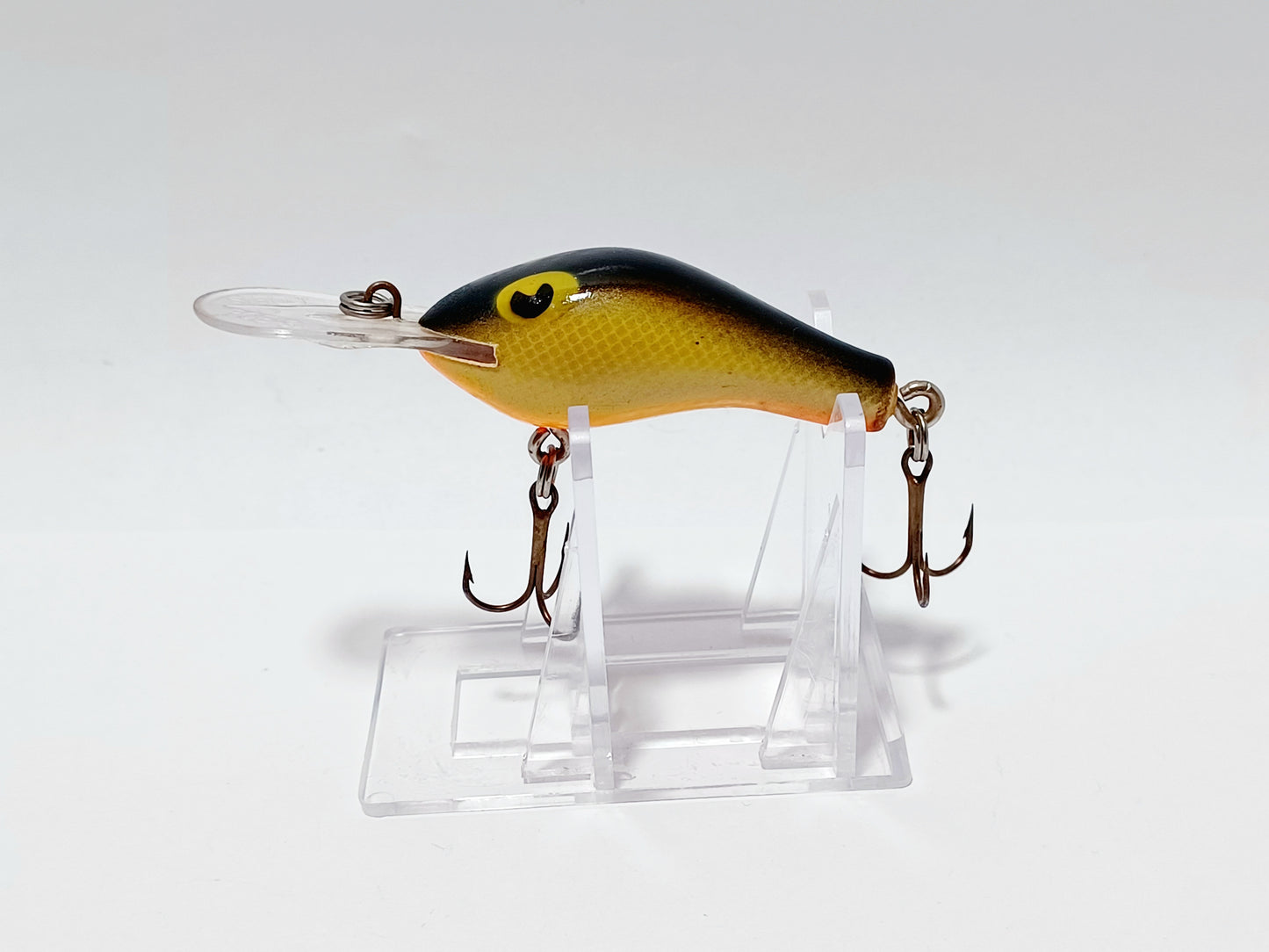 Vintage POES diving crankbait, orange yellow black