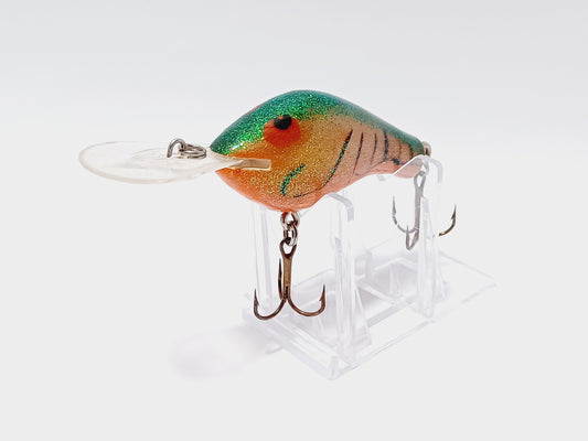 Vintage POES diving crankbait, orange yellow green