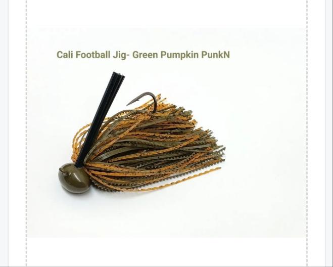 Custom CALI JIGS in green pumpkin & pumpkin (Football or Brush Jig)