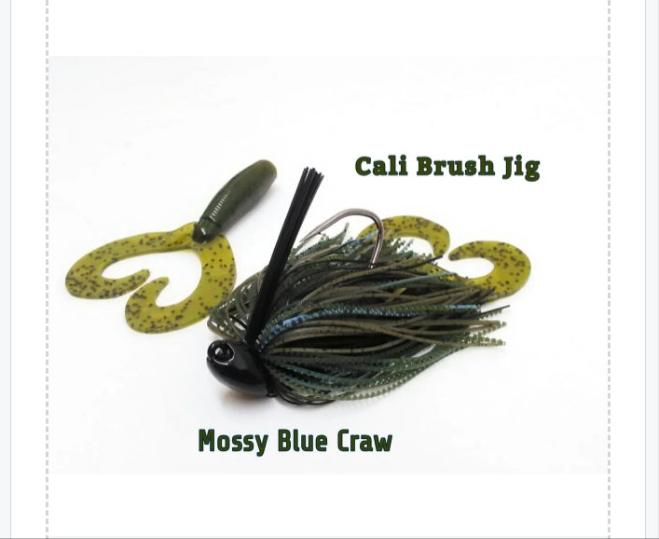 Custom CALI JIGS in mossy blue craw (Football or Brush Jig)