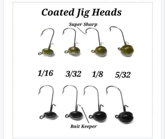(4pk) Ned Jig Heads Light wire finesse Hooks available in Green or Black in Sizes (1/16) (3/32) (1/8) (5/32) oz